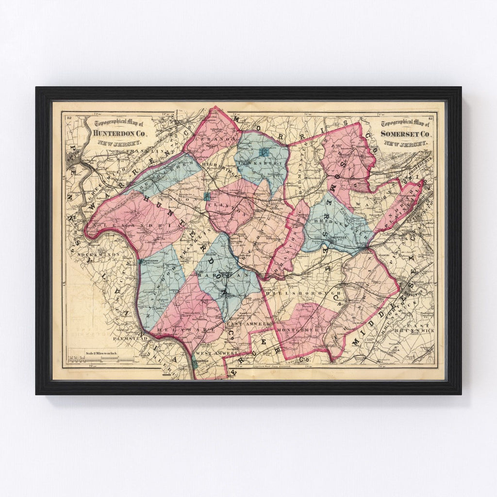 Vintage Map of Hunterdon County, New Jersey 1872