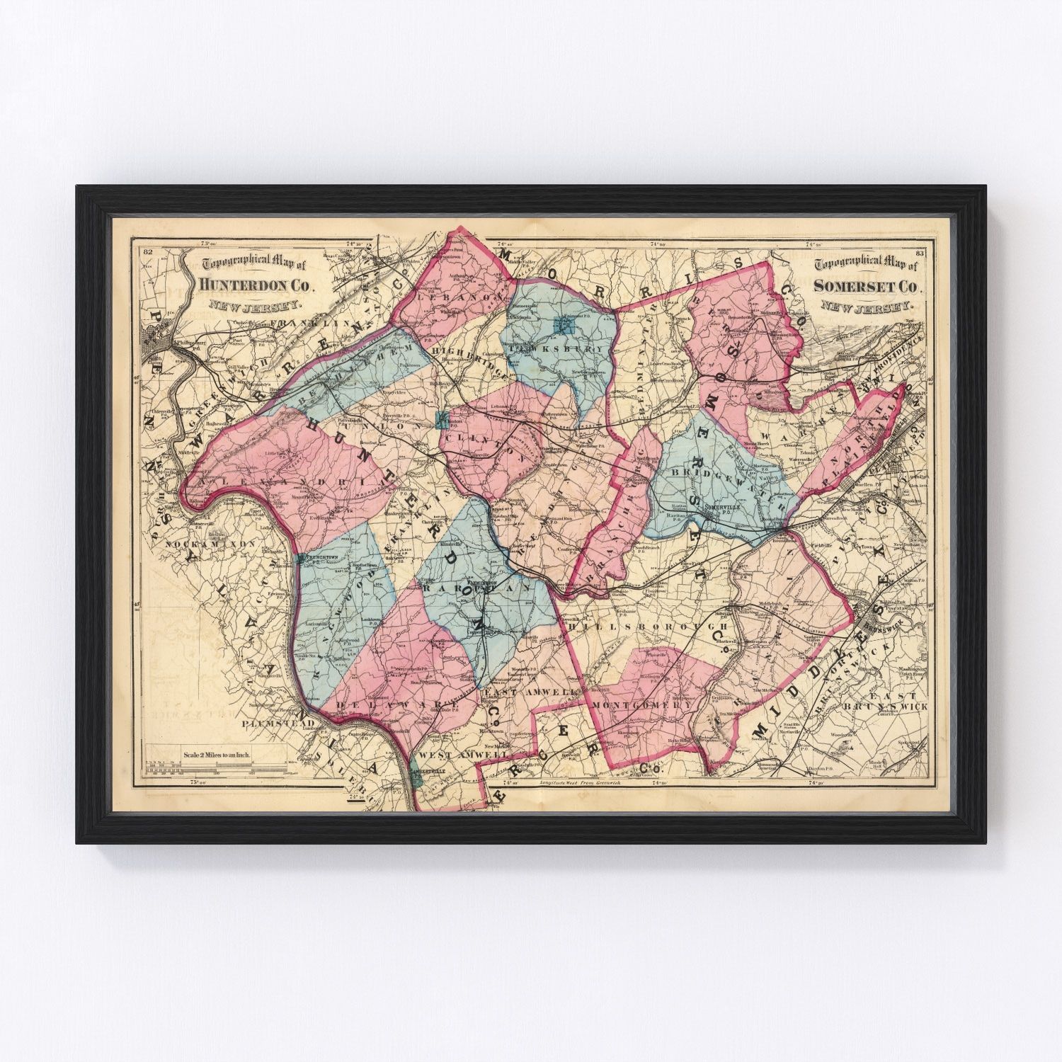 Vintage Map of Hunterdon County, New Jersey 1872