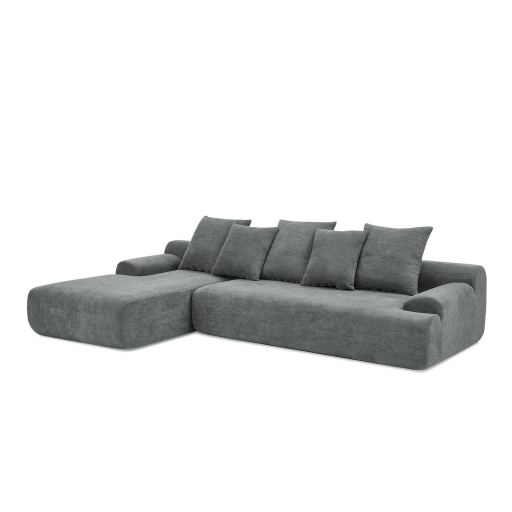 110.25x67'' Modern Upholstered L-Shape Sectional Sofa Couch, Modular Compressed Sofa with Free Combination for Living Room Bedroom, Melange Velvet, Grey