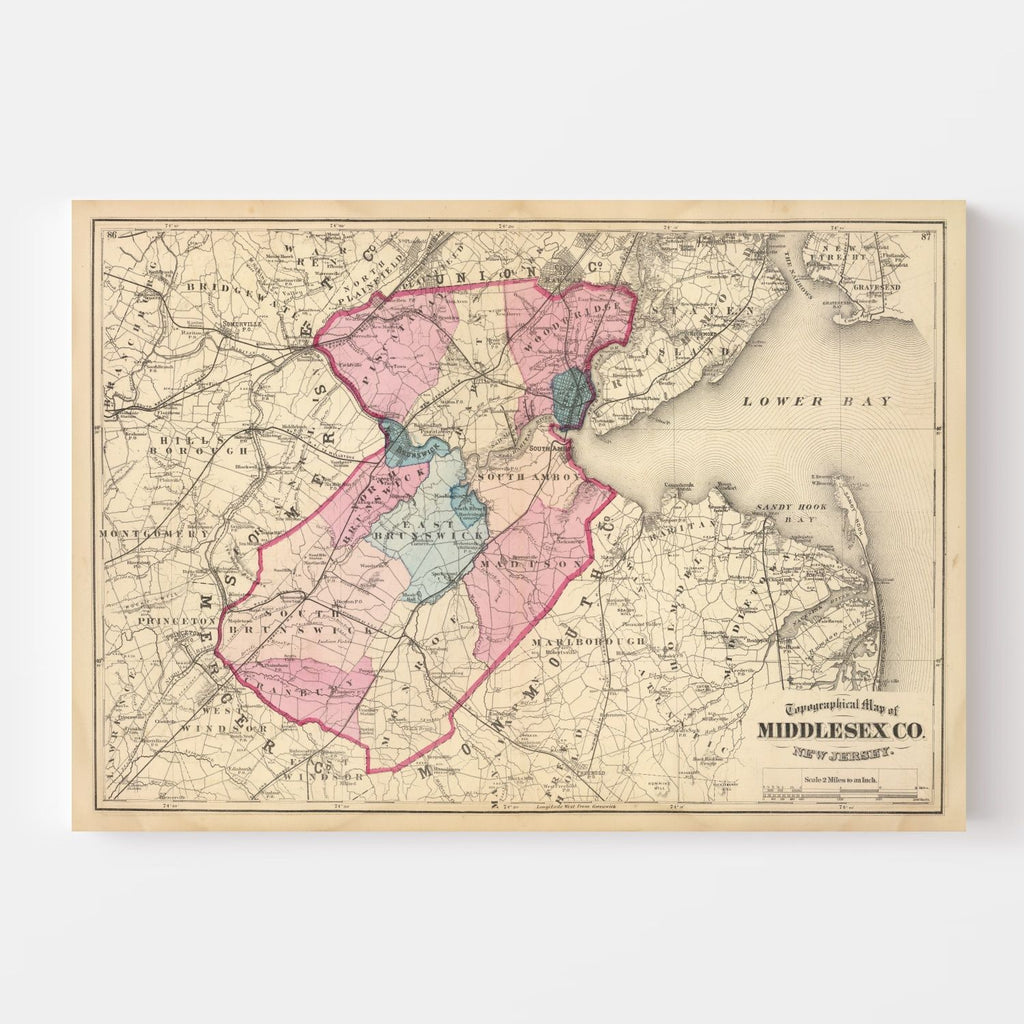 Vintage Map of Middlesex County, New Jersey 1872