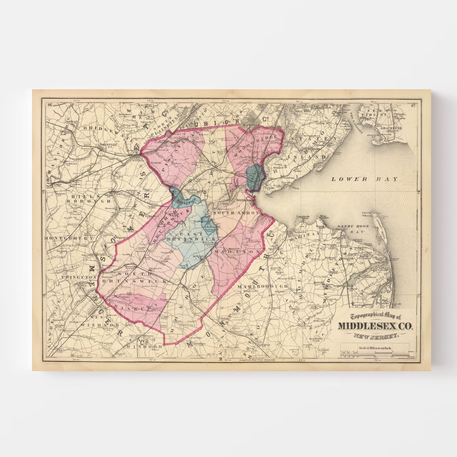 Vintage Map of Middlesex County, New Jersey 1872
