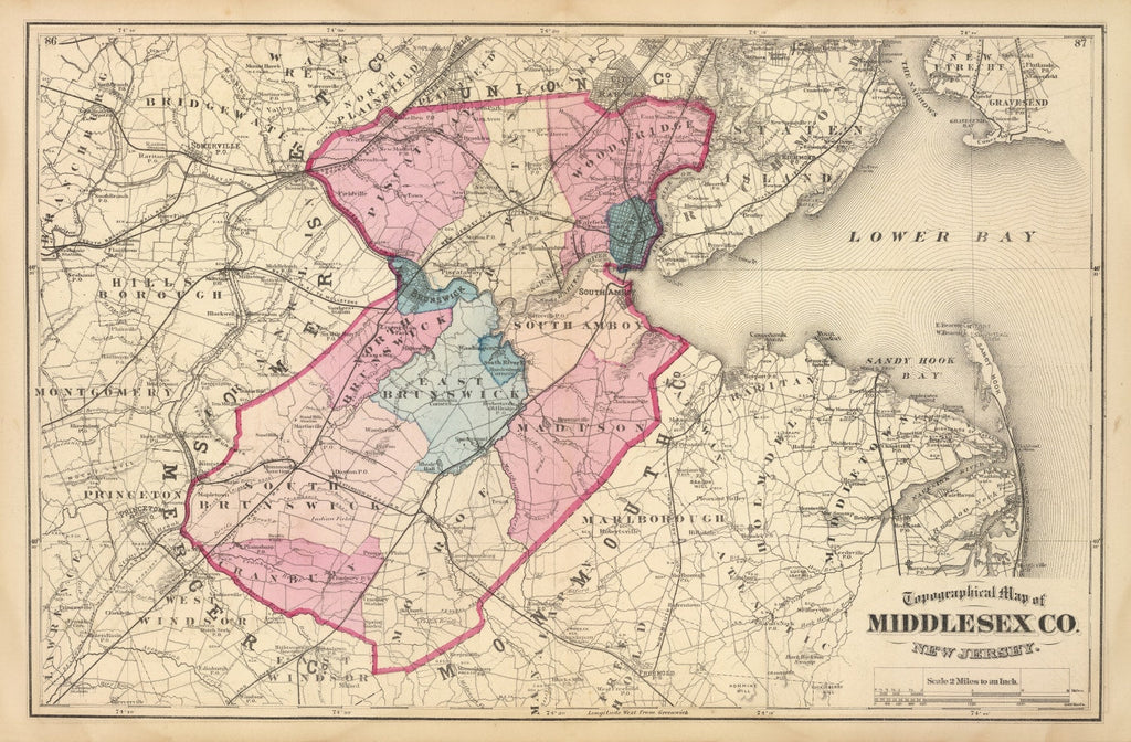 Vintage Map of Middlesex County, New Jersey 1872
