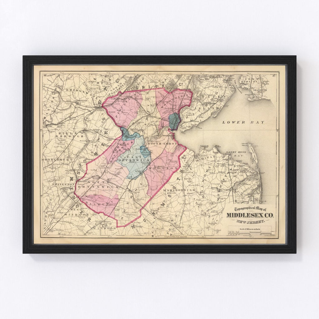 Vintage Map of Middlesex County, New Jersey 1872