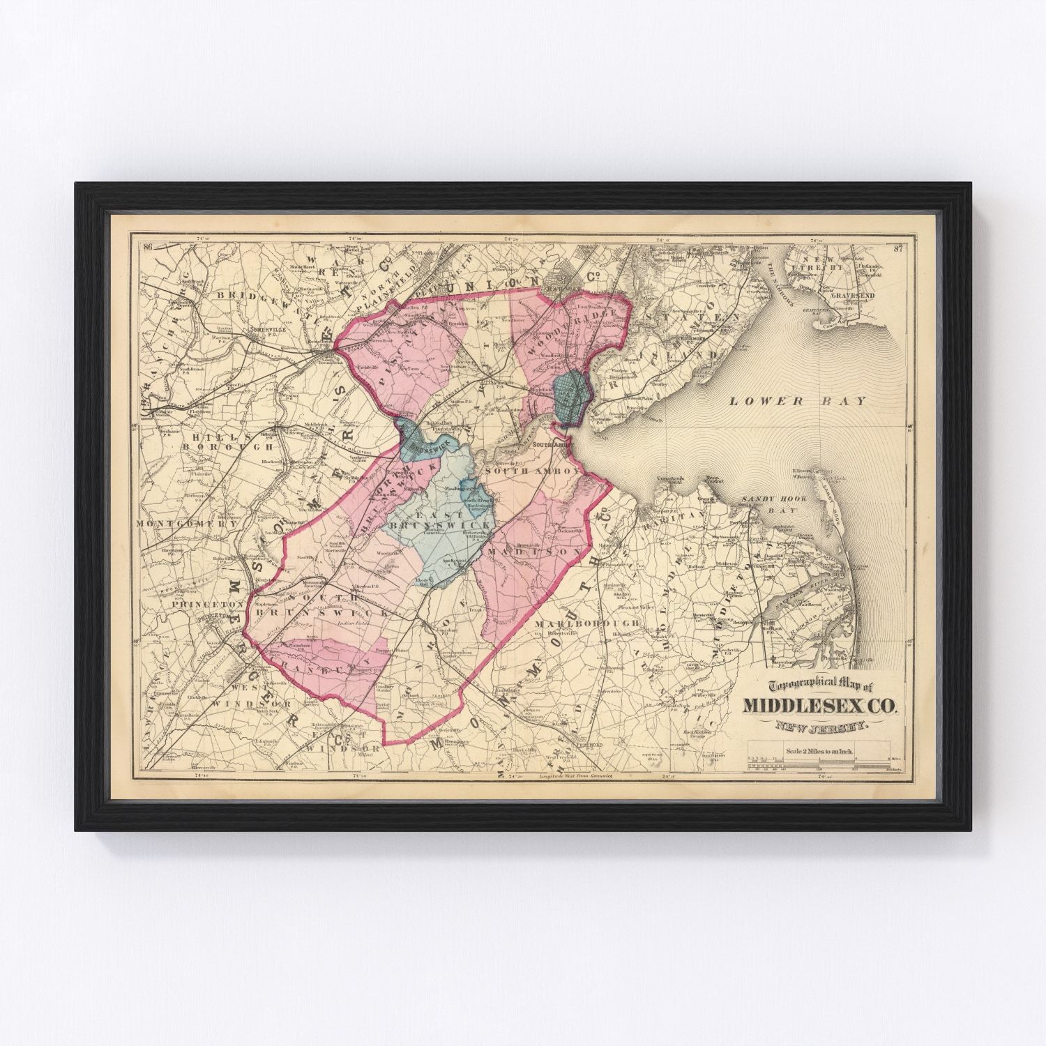 Vintage Map of Middlesex County, New Jersey 1872