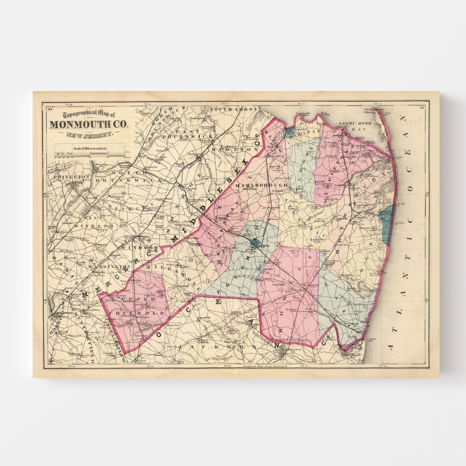Vintage Map of Monmouth County, New Jersey 1872