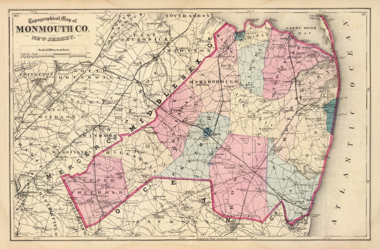 Vintage Map of Monmouth County, New Jersey 1872