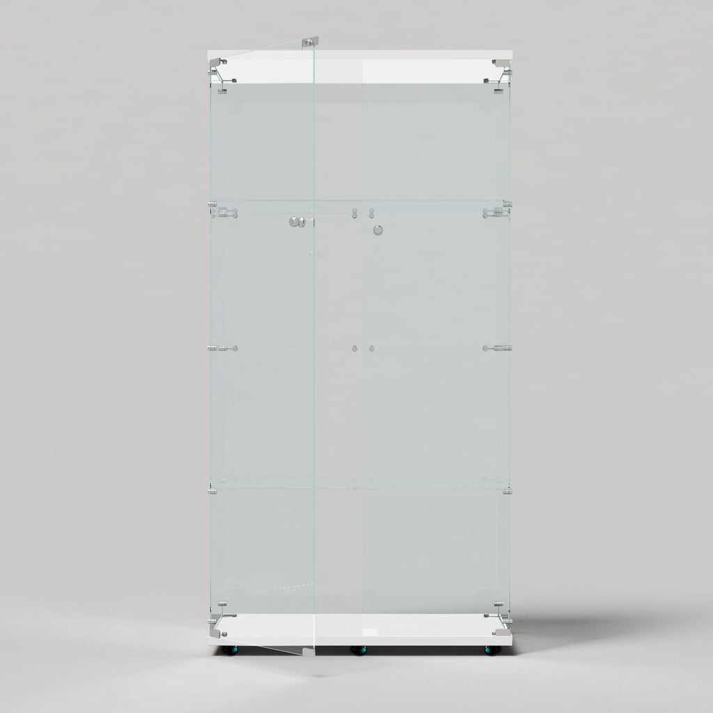 Tempered glass display cabinet, wine cabinet,storage cabinet,file cabinet,with Bluetooth LED light strip,lock on the door,equipped with cast,easy to move,for living room, bedroom,hallway,Office,white