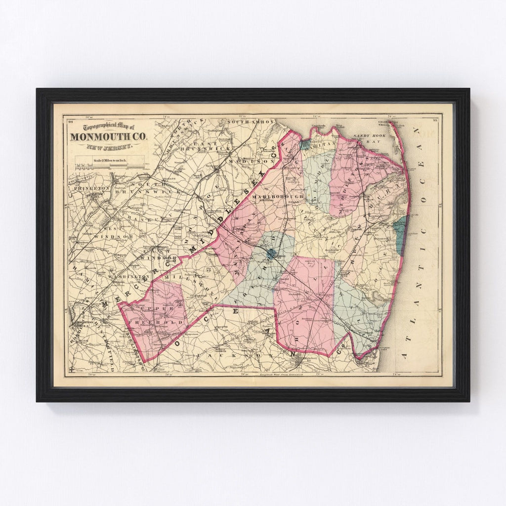 Vintage Map of Monmouth County, New Jersey 1872