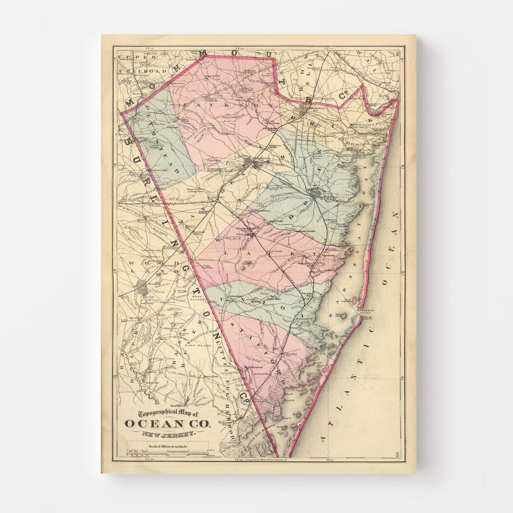 Vintage Map of Ocean County, New Jersey 1872