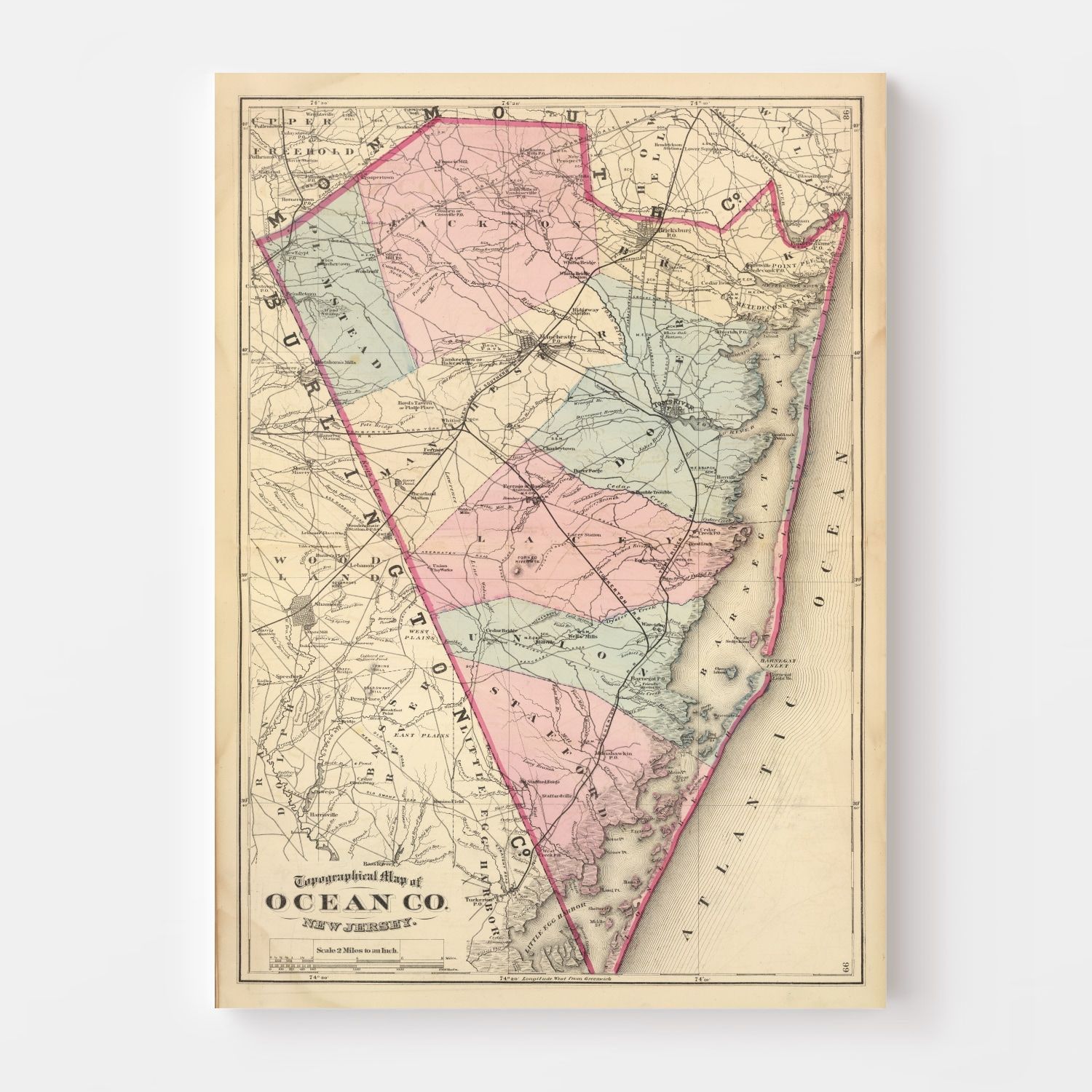 Vintage Map of Ocean County, New Jersey 1872