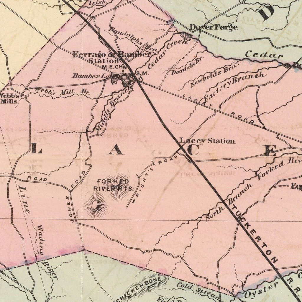 Vintage Map of Ocean County, New Jersey 1872