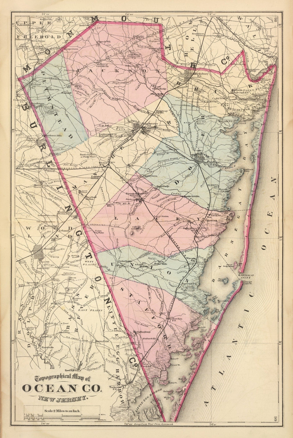 Vintage Map of Ocean County, New Jersey 1872
