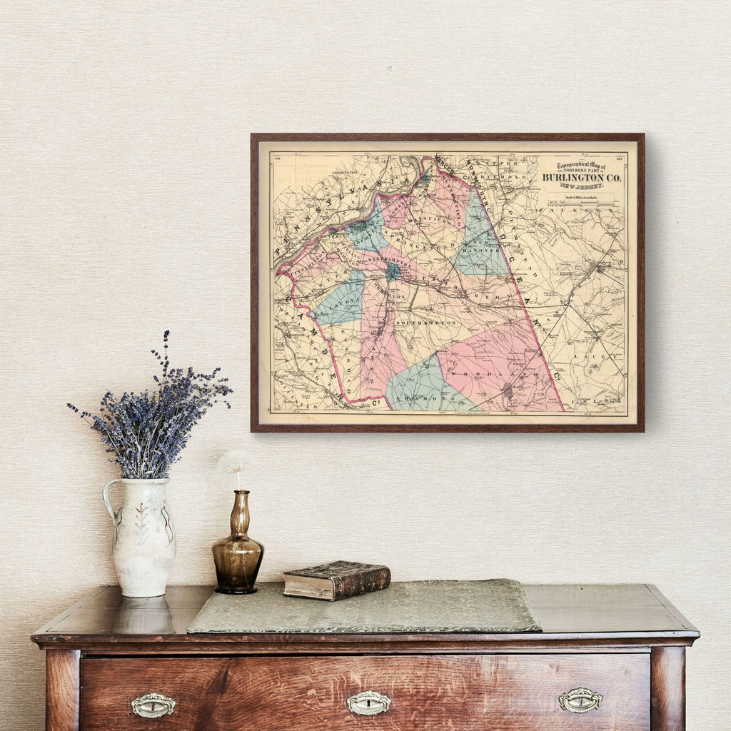 Vintage Map of Burlington County, New Jersey 1872