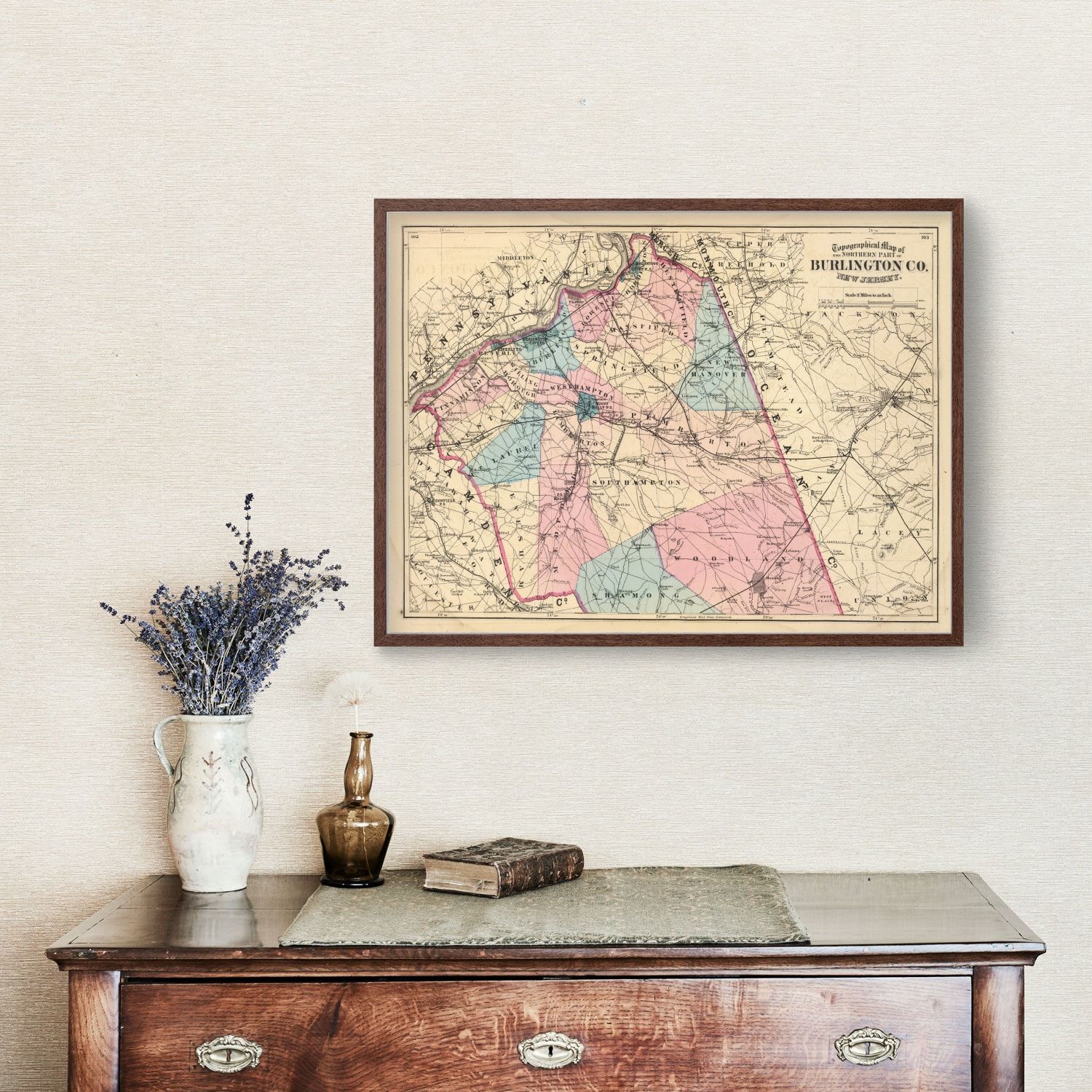 Vintage Map of Burlington County, New Jersey 1872