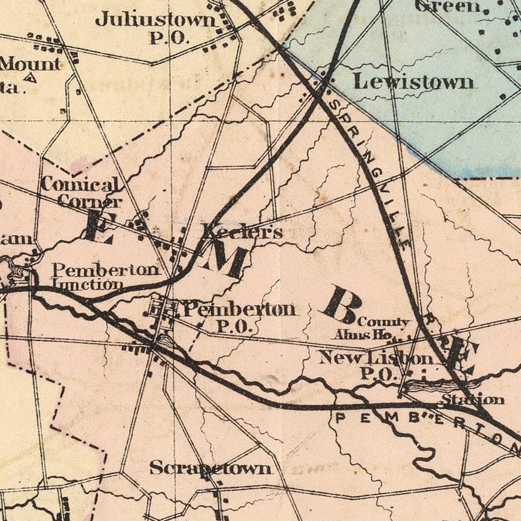 Vintage Map of Burlington County, New Jersey 1872