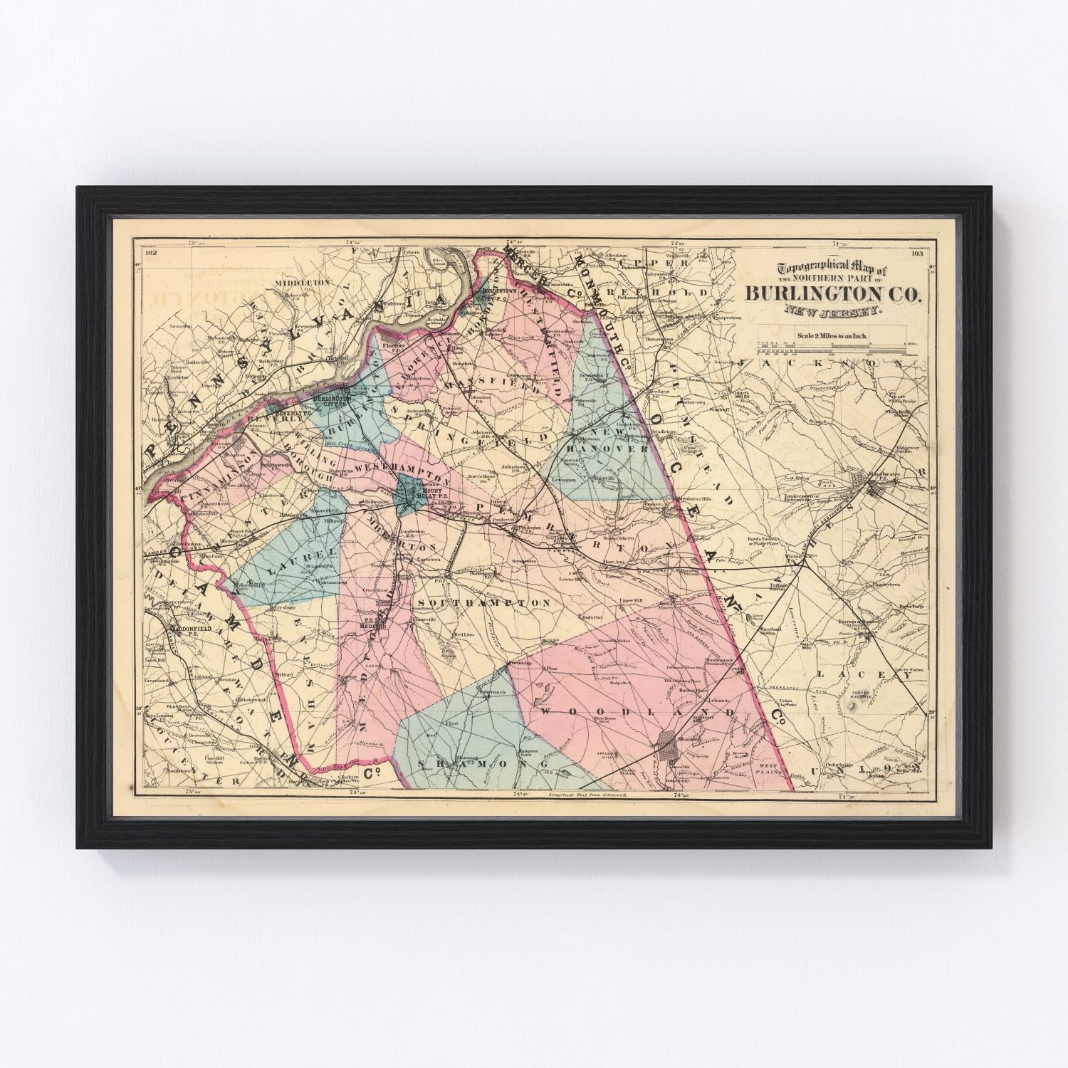 Vintage Map of Burlington County, New Jersey 1872