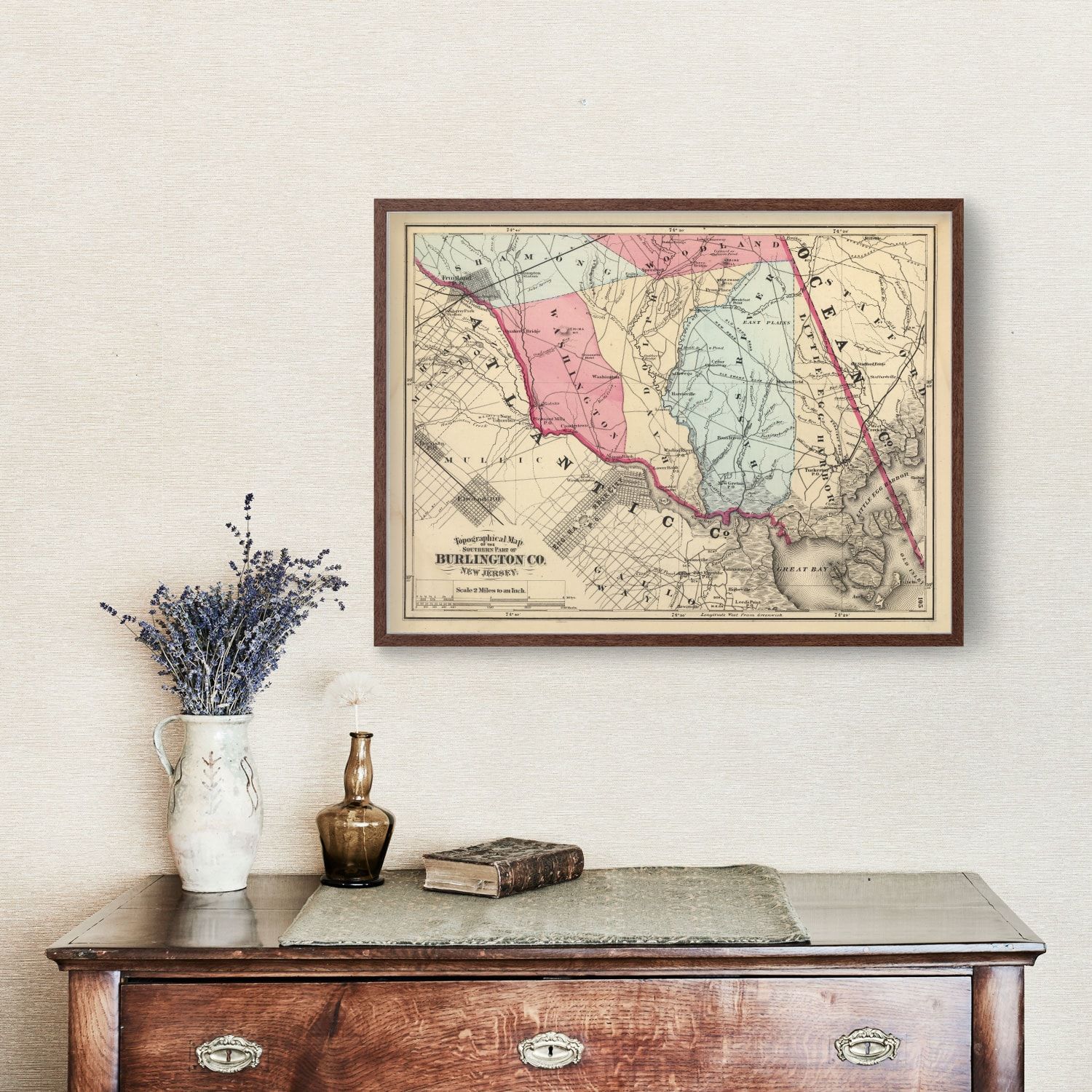 Vintage Map of Burlington County, New Jersey 1872
