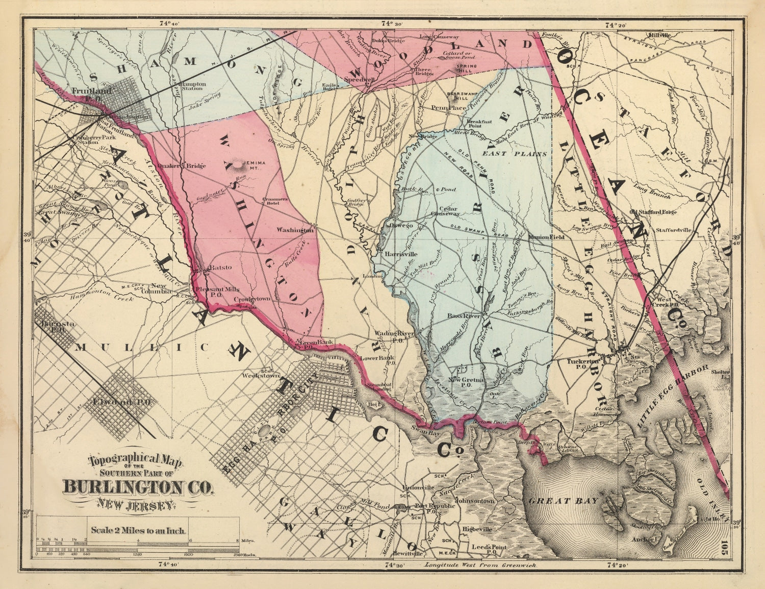 Vintage Map of Burlington County, New Jersey 1872