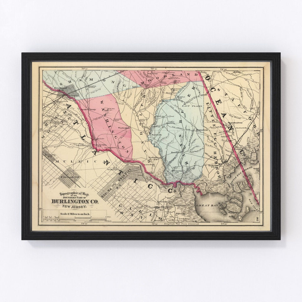 Vintage Map of Burlington County, New Jersey 1872