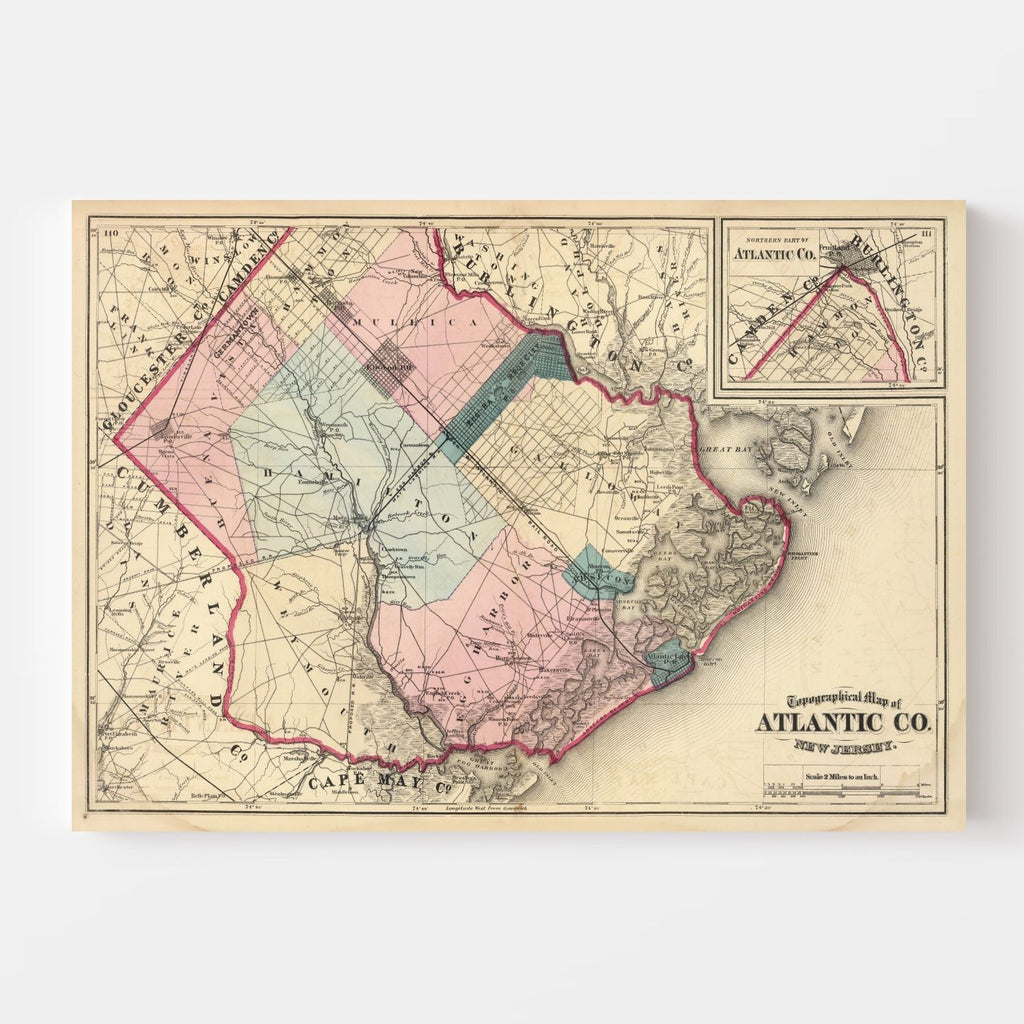 Vintage Map of Atlantic County, New Jersey 1872