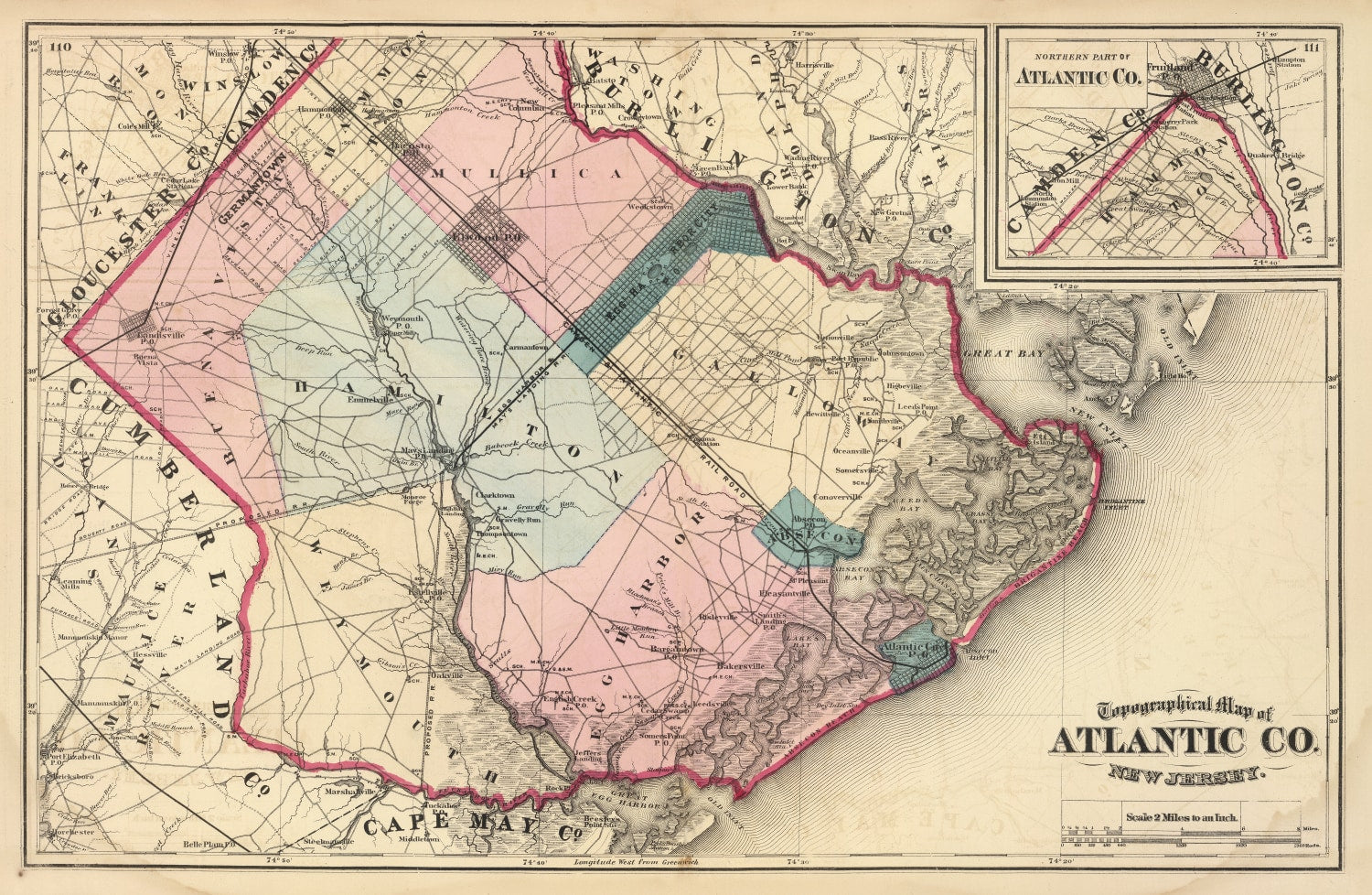 Vintage Map of Atlantic County, New Jersey 1872
