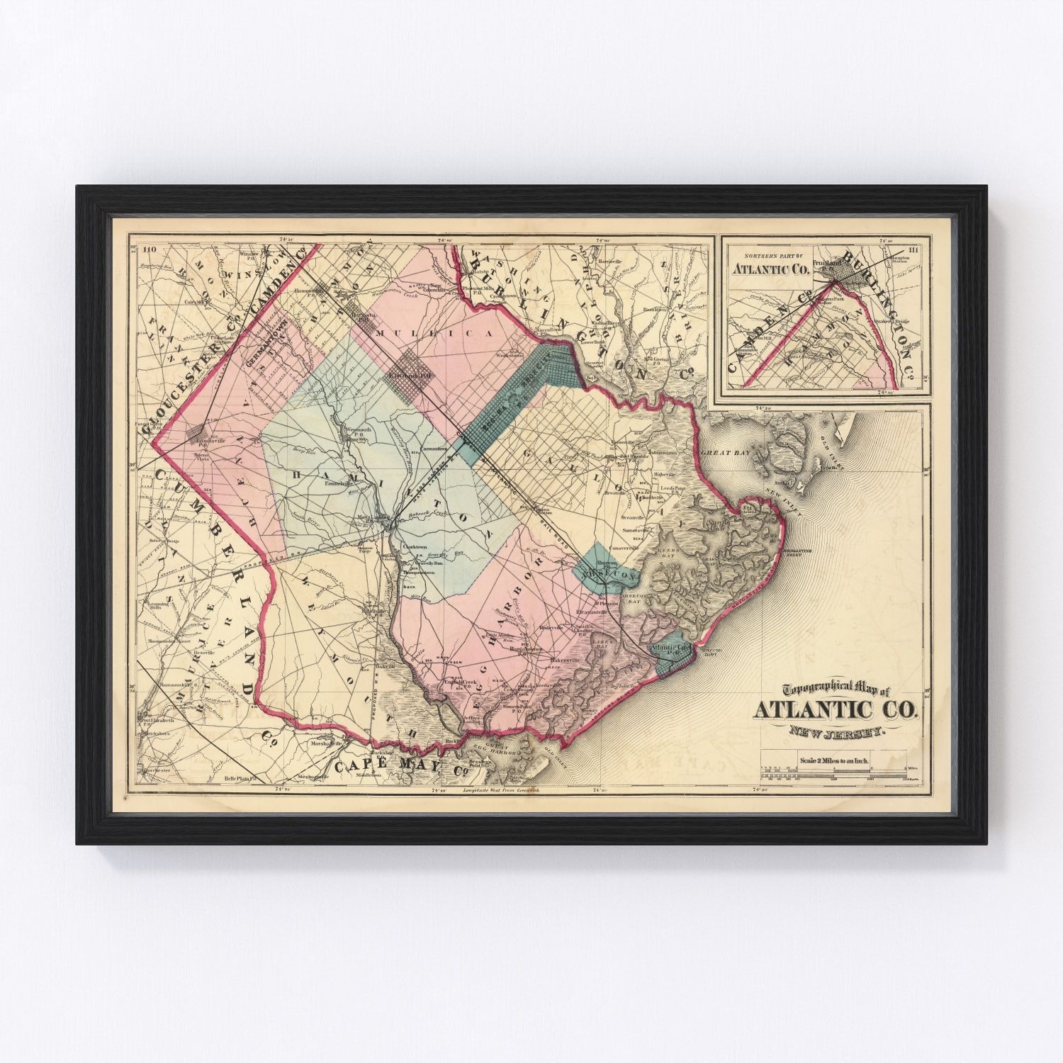 Vintage Map of Atlantic County, New Jersey 1872