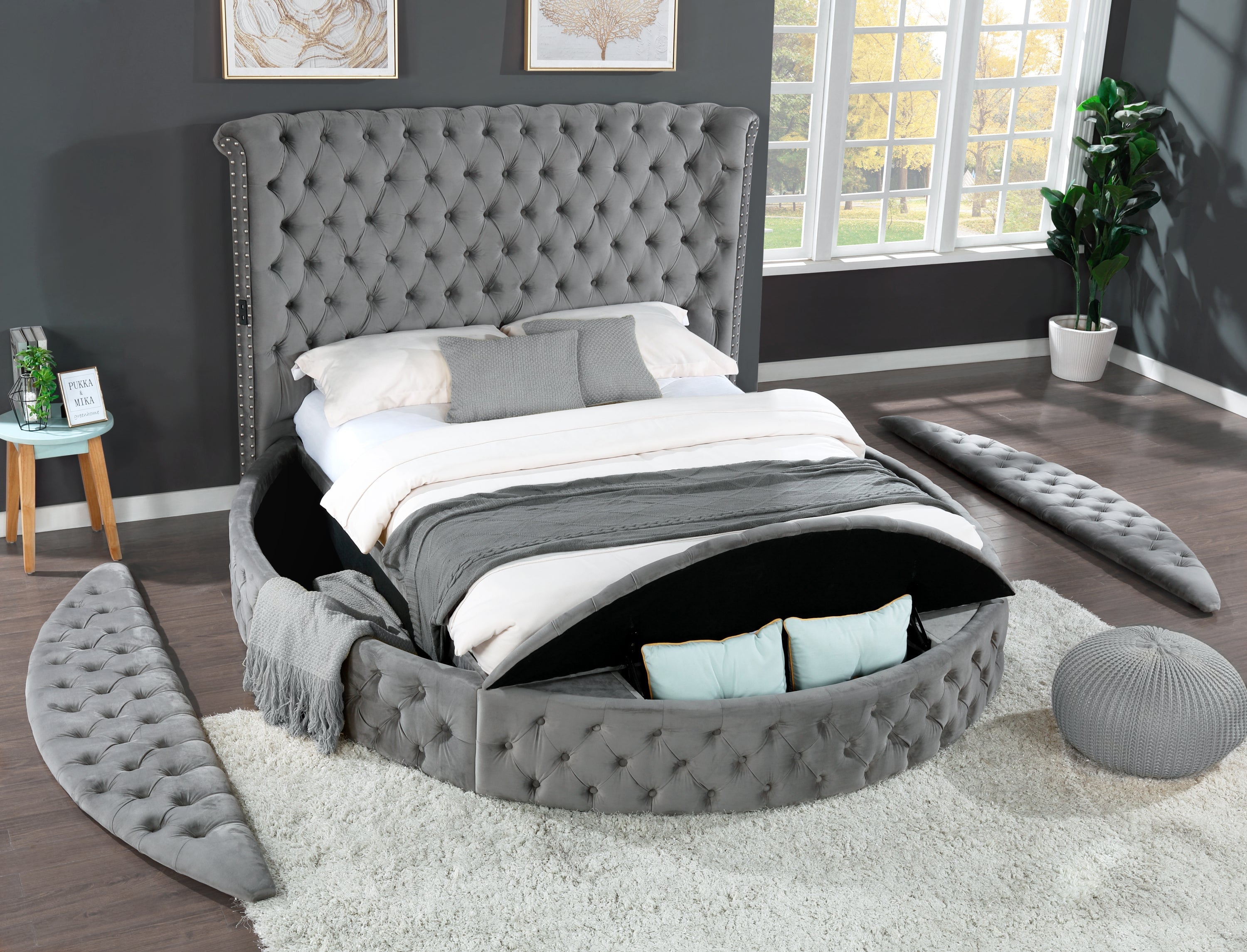 HAZEL Queen 5 Pc Tufted Upholstery Bedroom Set Made with Wood In Gray(CA INVENTORY)