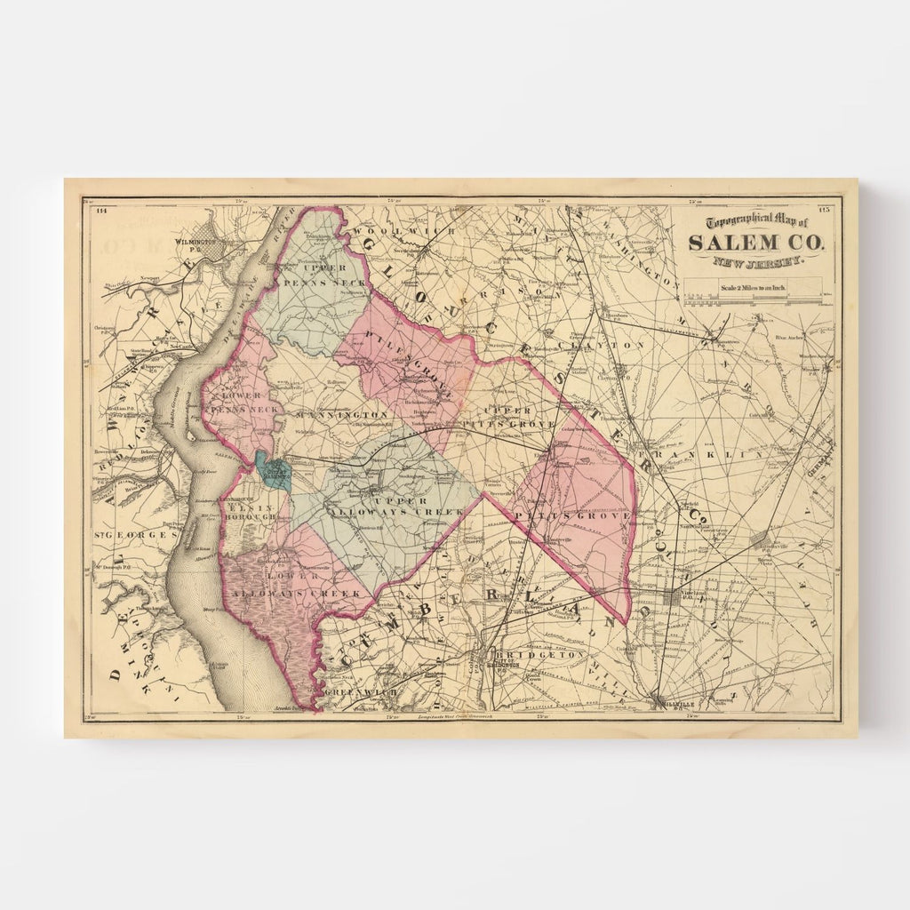 Vintage Map of Salem County, New Jersey 1872