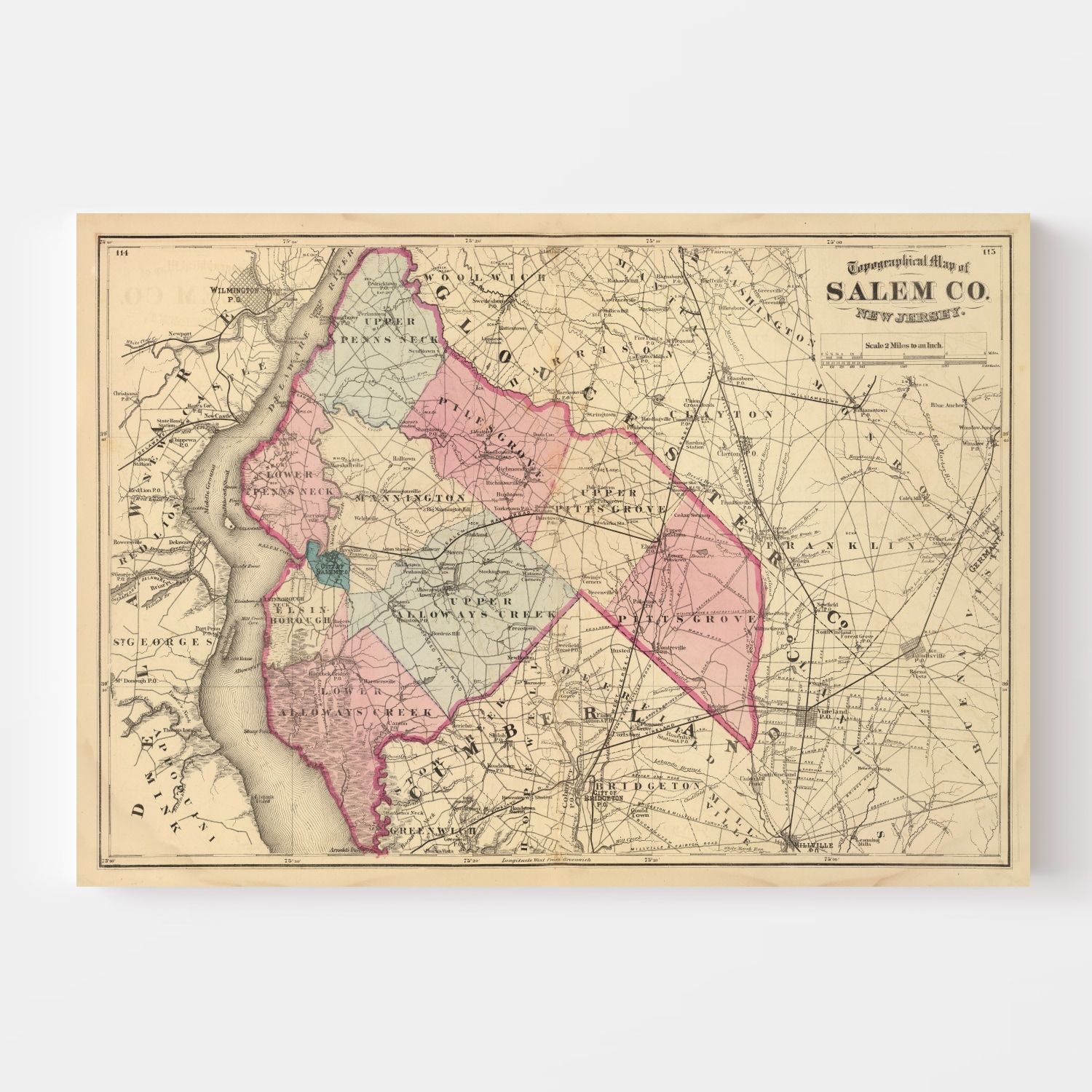 Vintage Map of Salem County, New Jersey 1872