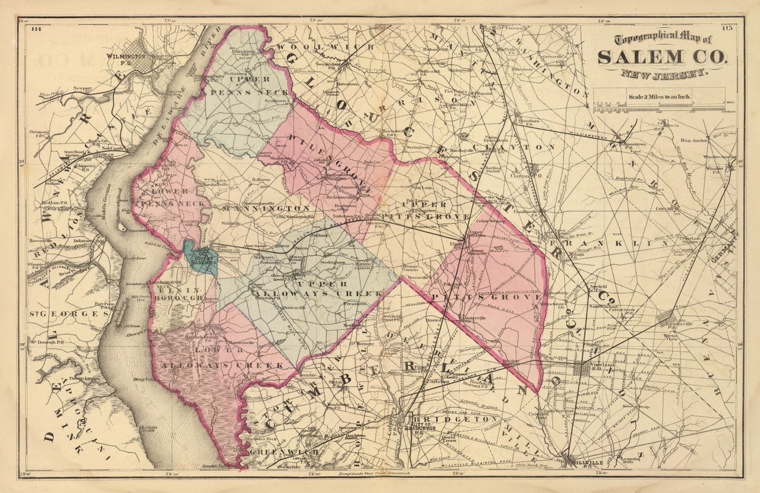 Vintage Map of Salem County, New Jersey 1872