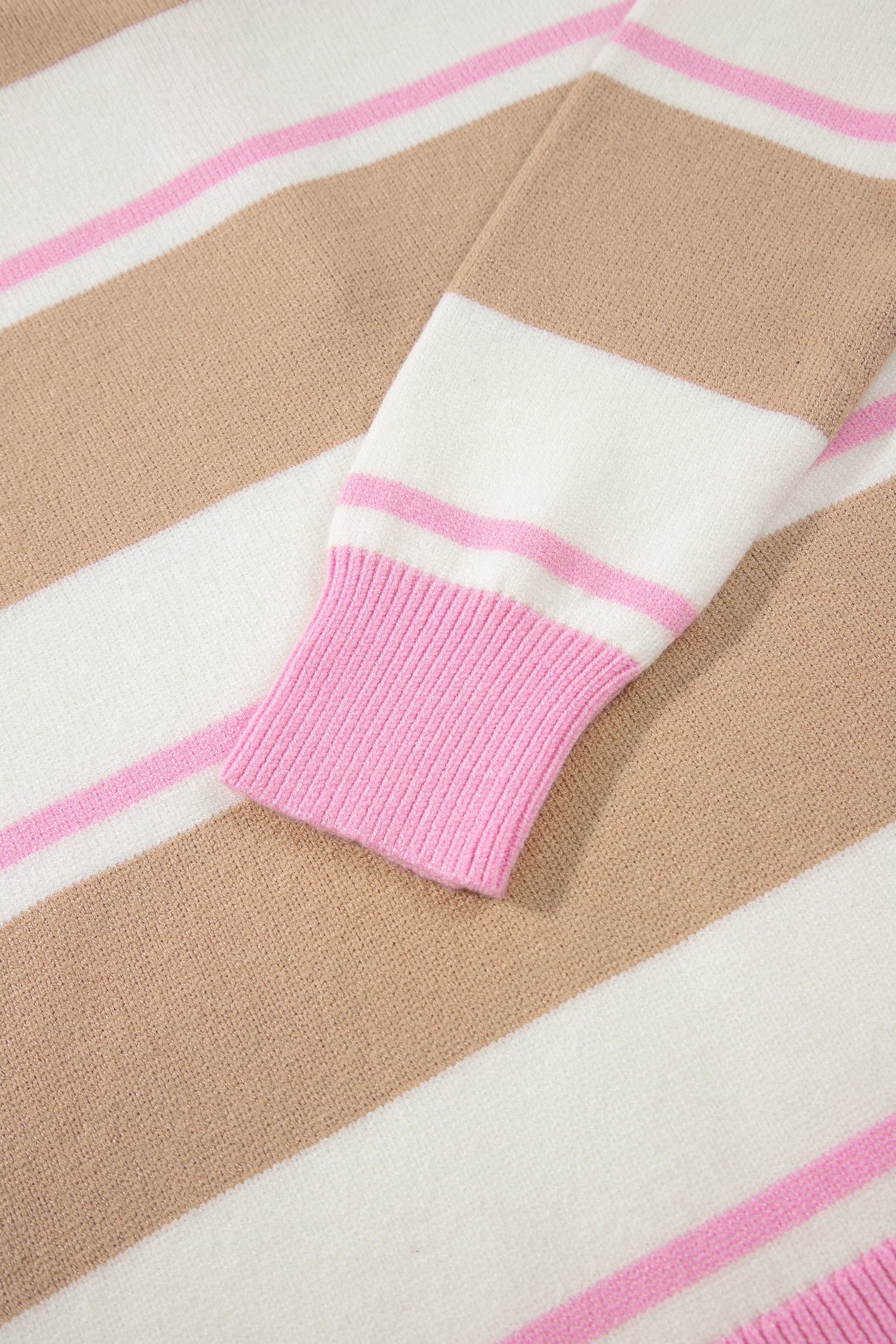 Stripe Colorblock Buttoned Collar Drop Shoulder Sweater