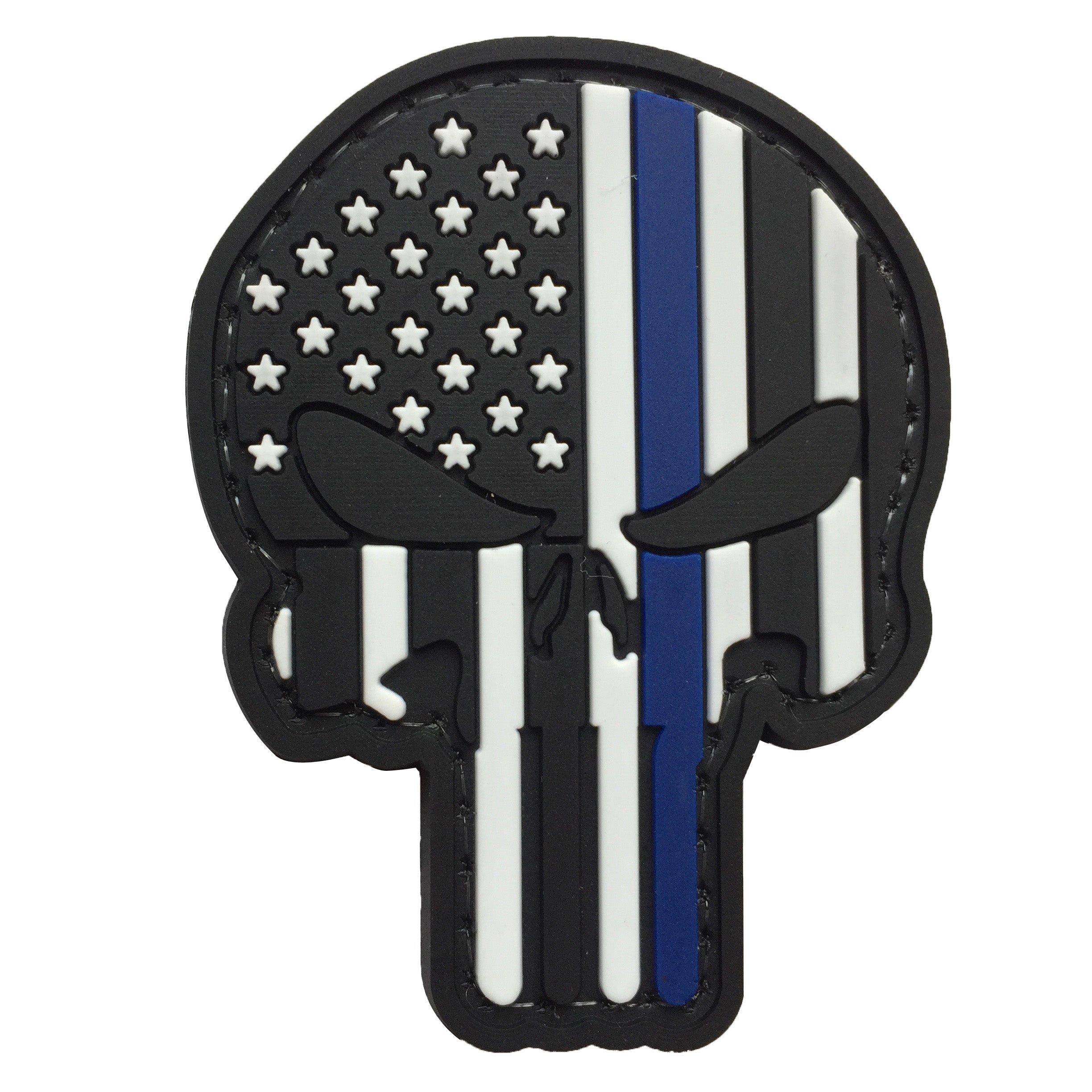 Patriot Skull US Flag PVC Patch with Thin Blue Line