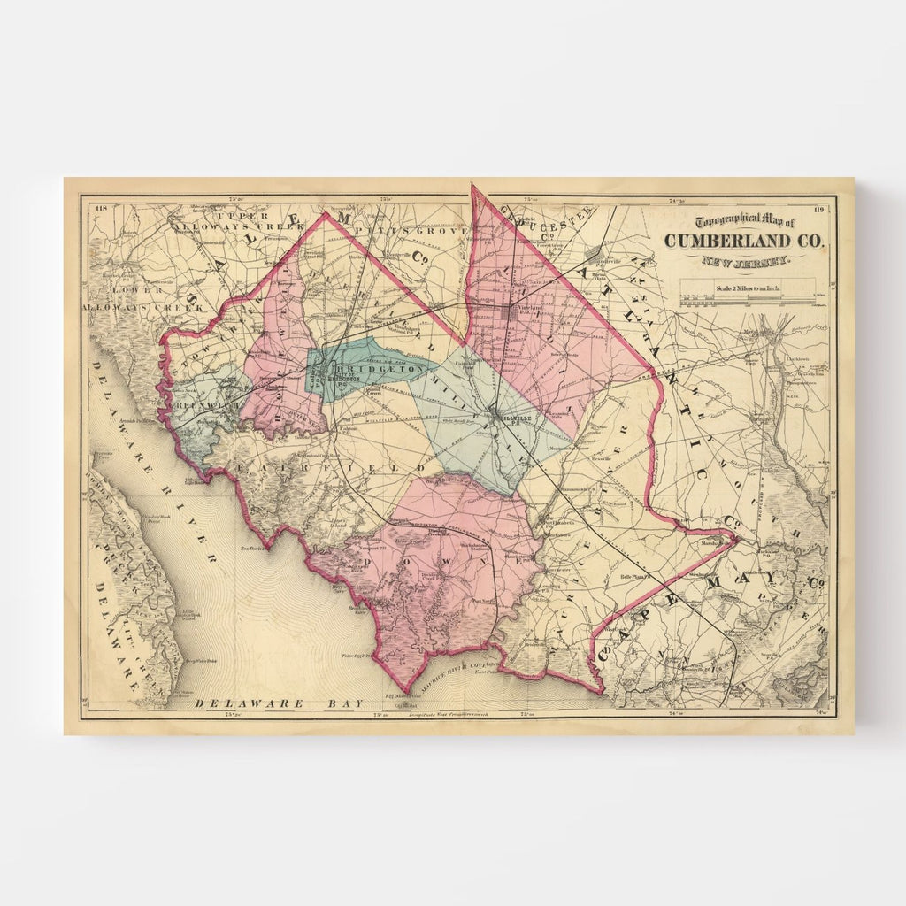 Vintage Map of Cumberland County, New Jersey 1872