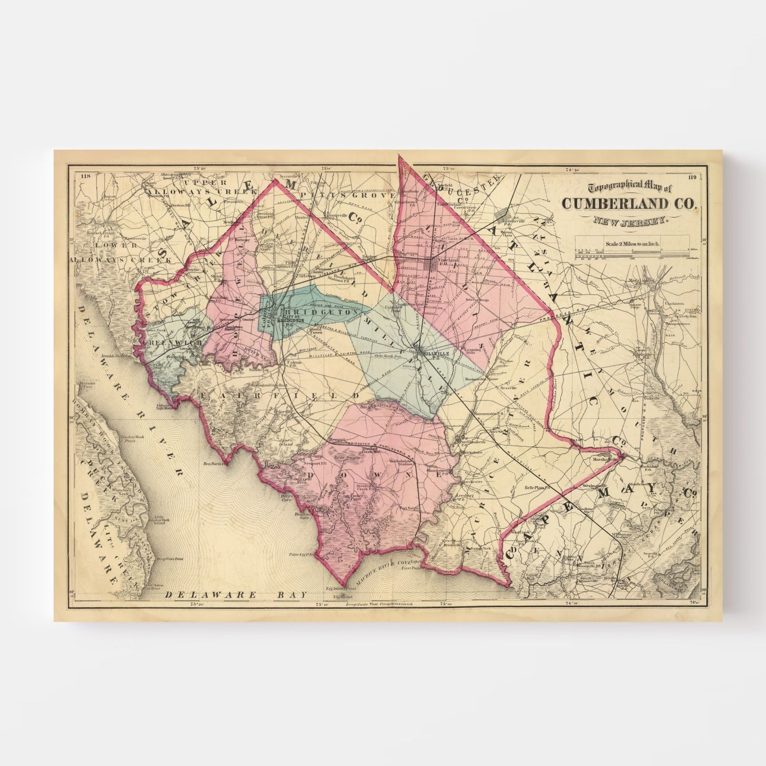 Vintage Map of Cumberland County, New Jersey 1872