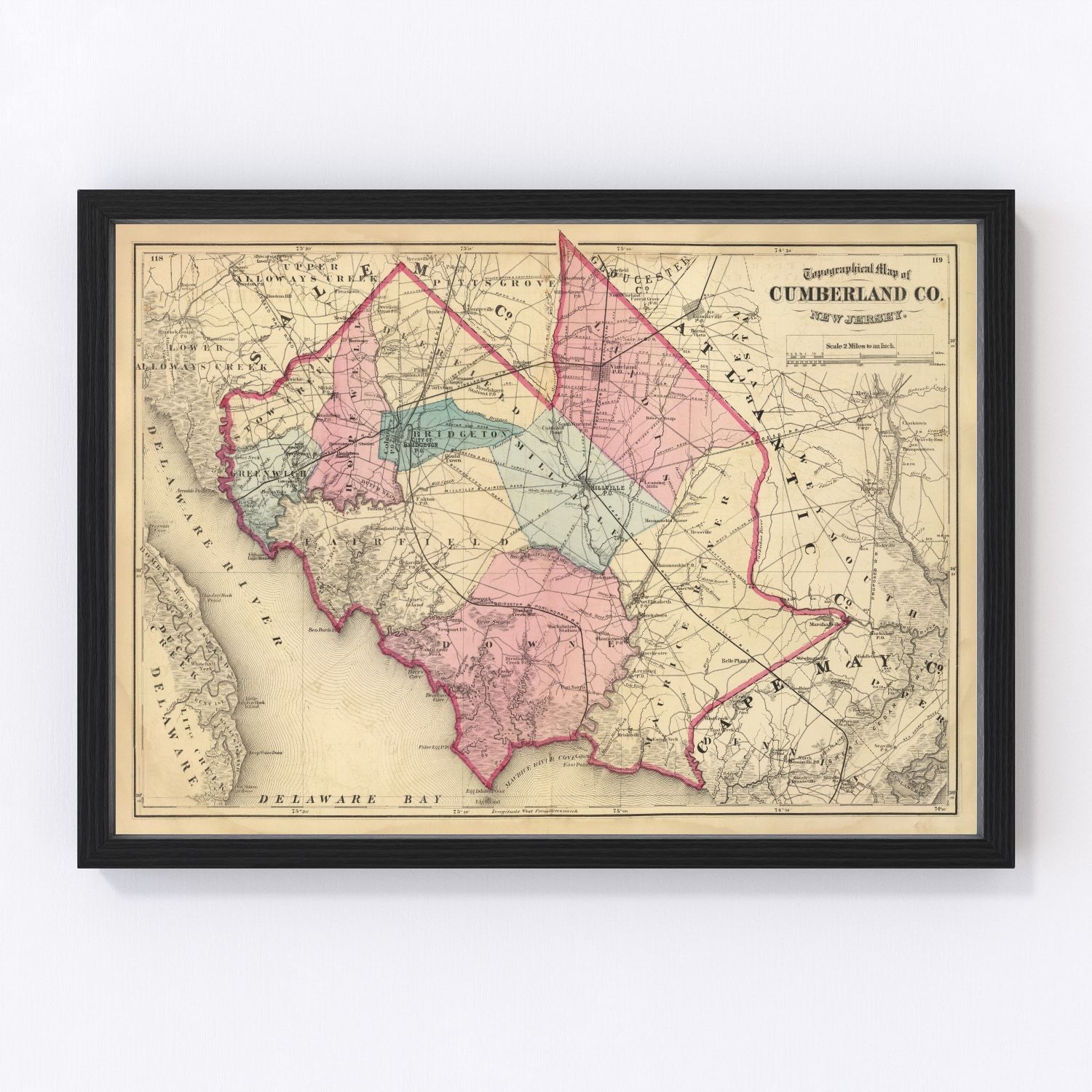 Vintage Map of Cumberland County, New Jersey 1872