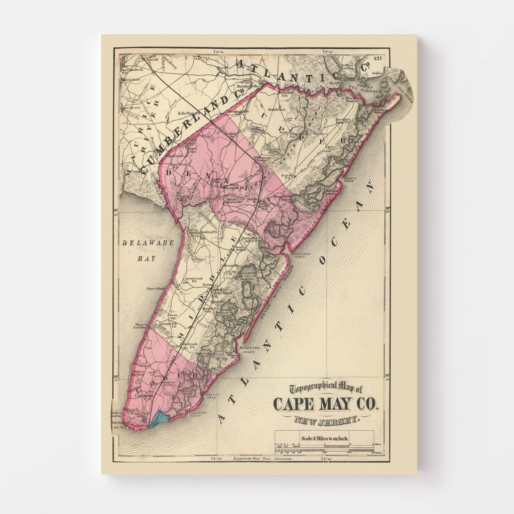 Vintage Map of Cape May County, New Jersey 1872