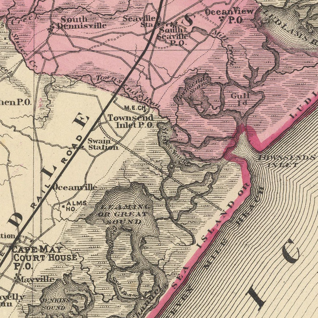 Vintage Map of Cape May County, New Jersey 1872