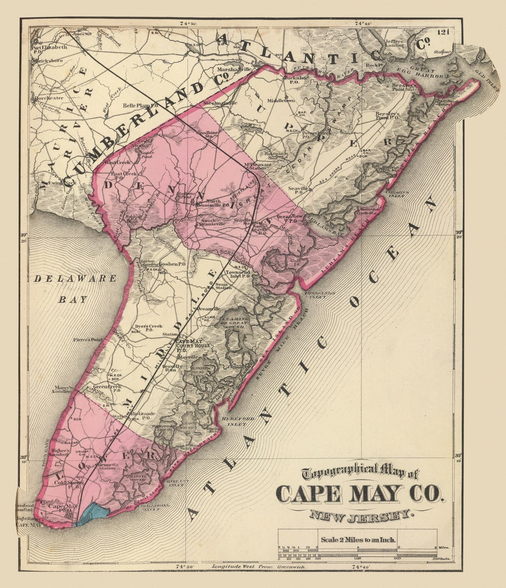Vintage Map of Cape May County, New Jersey 1872