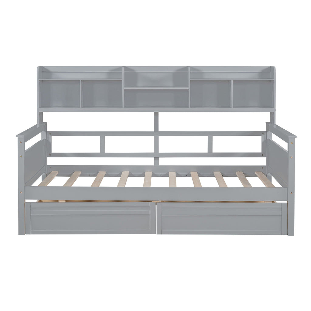 Daybed, Slat Support, With Bedside Shelves And 2 Drawers
