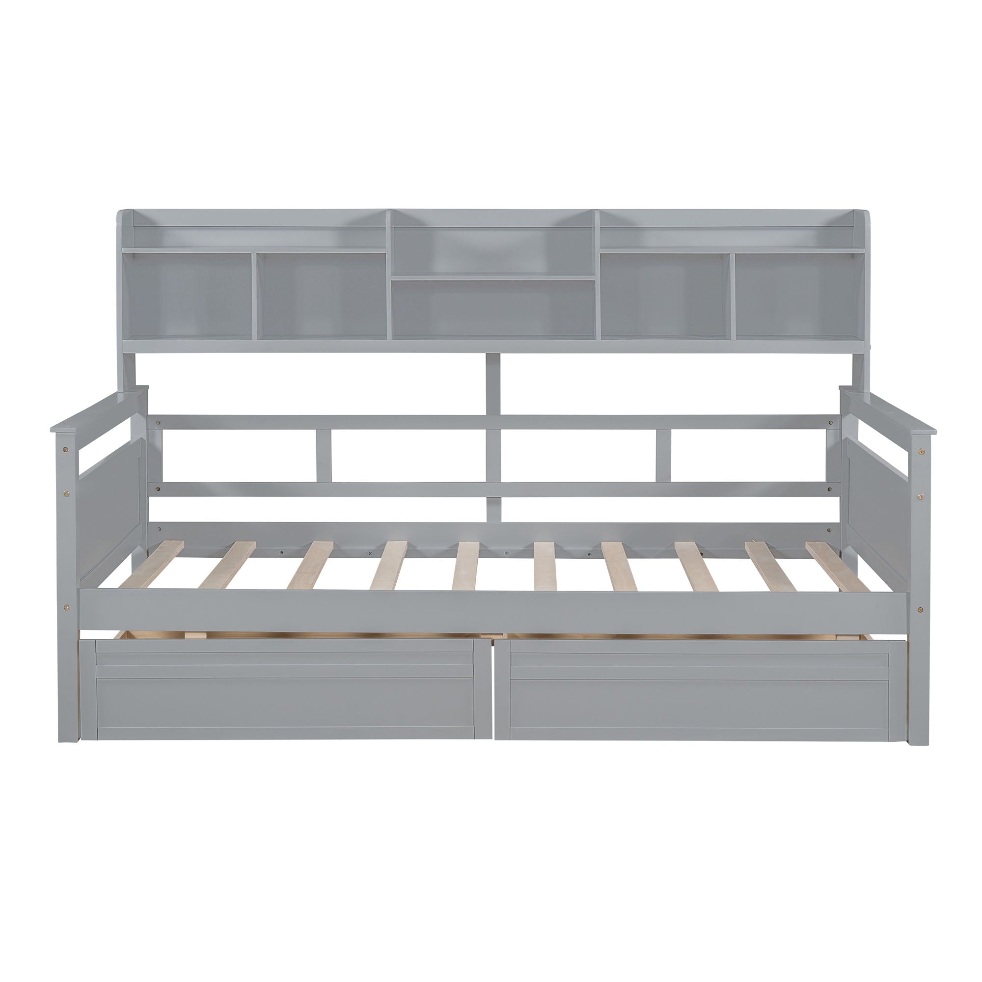 Daybed, Slat Support, With Bedside Shelves And 2 Drawers