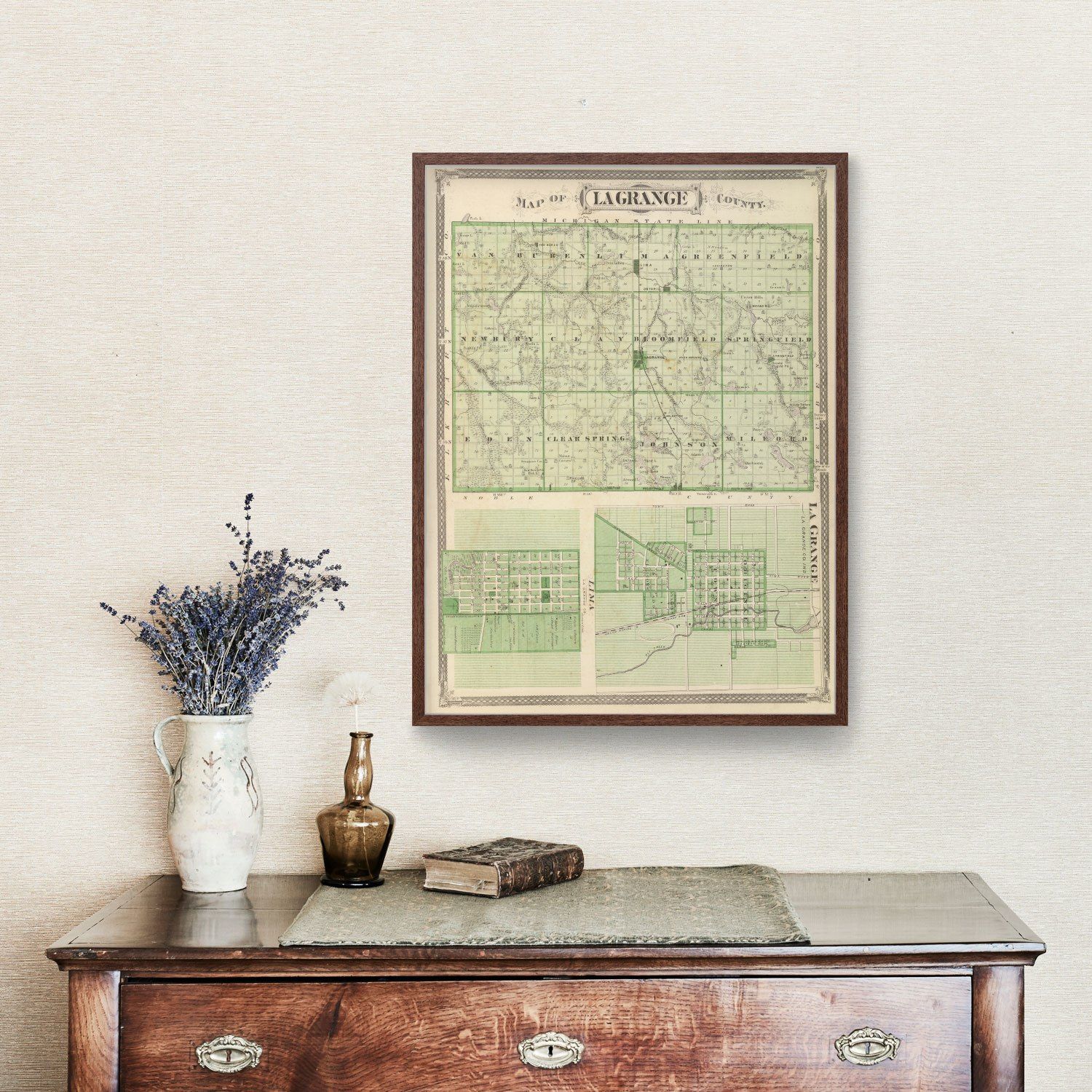 Vintage Map of Lagrange County, Indiana 1876