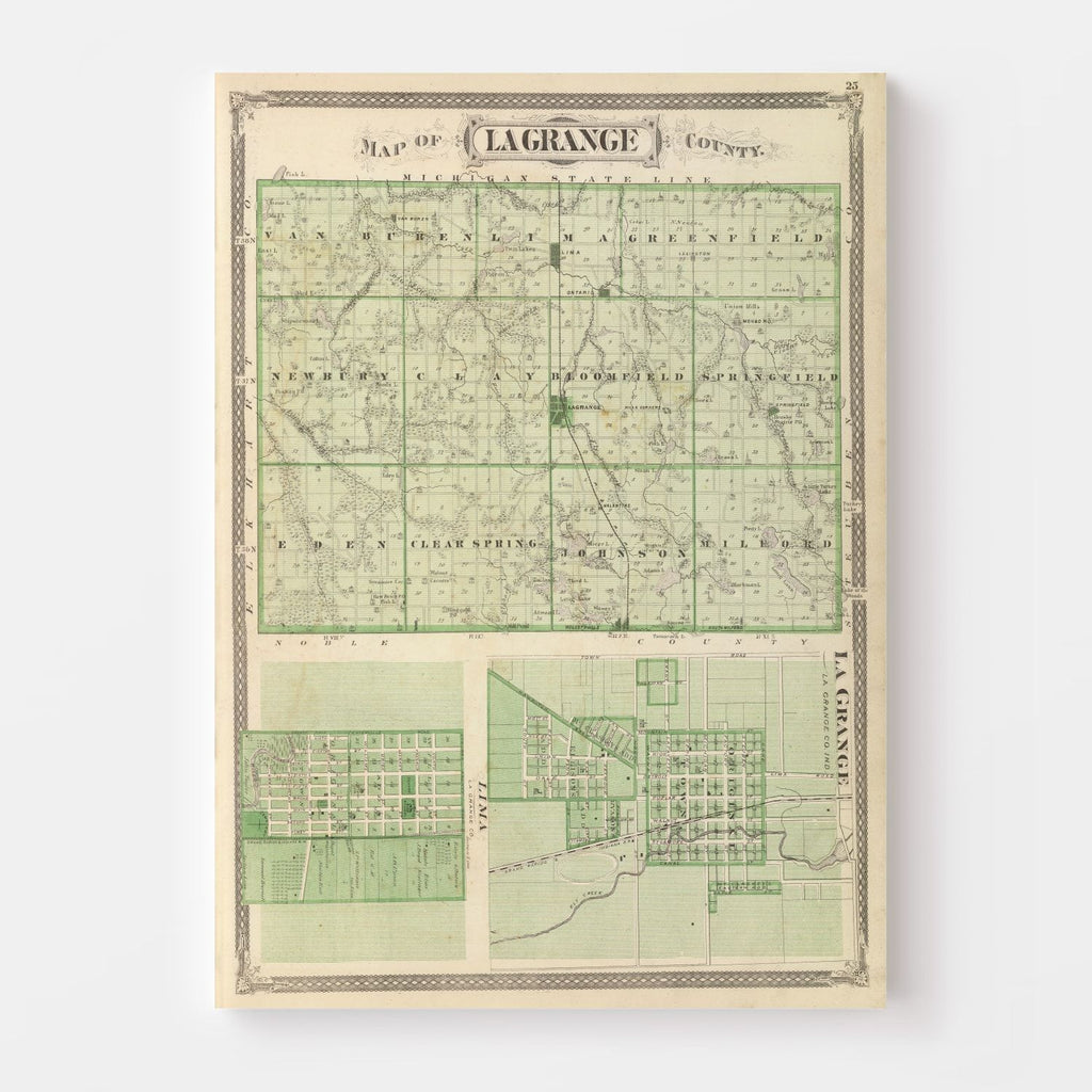 Vintage Map of Lagrange County, Indiana 1876