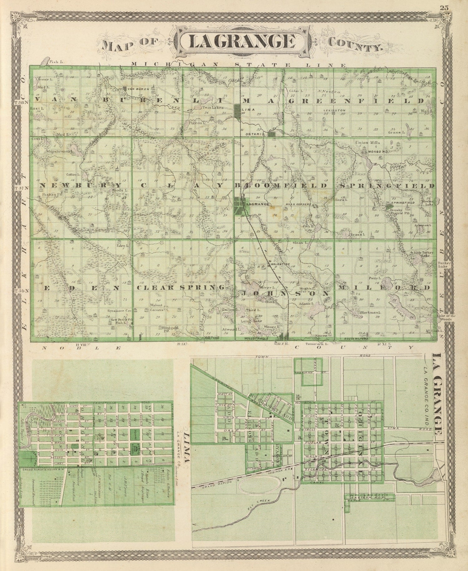 Vintage Map of Lagrange County, Indiana 1876