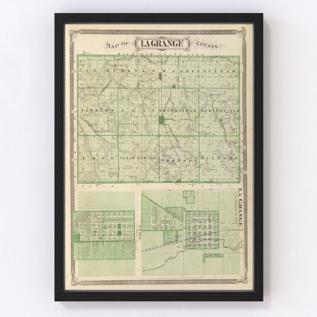 Vintage Map of Lagrange County, Indiana 1876