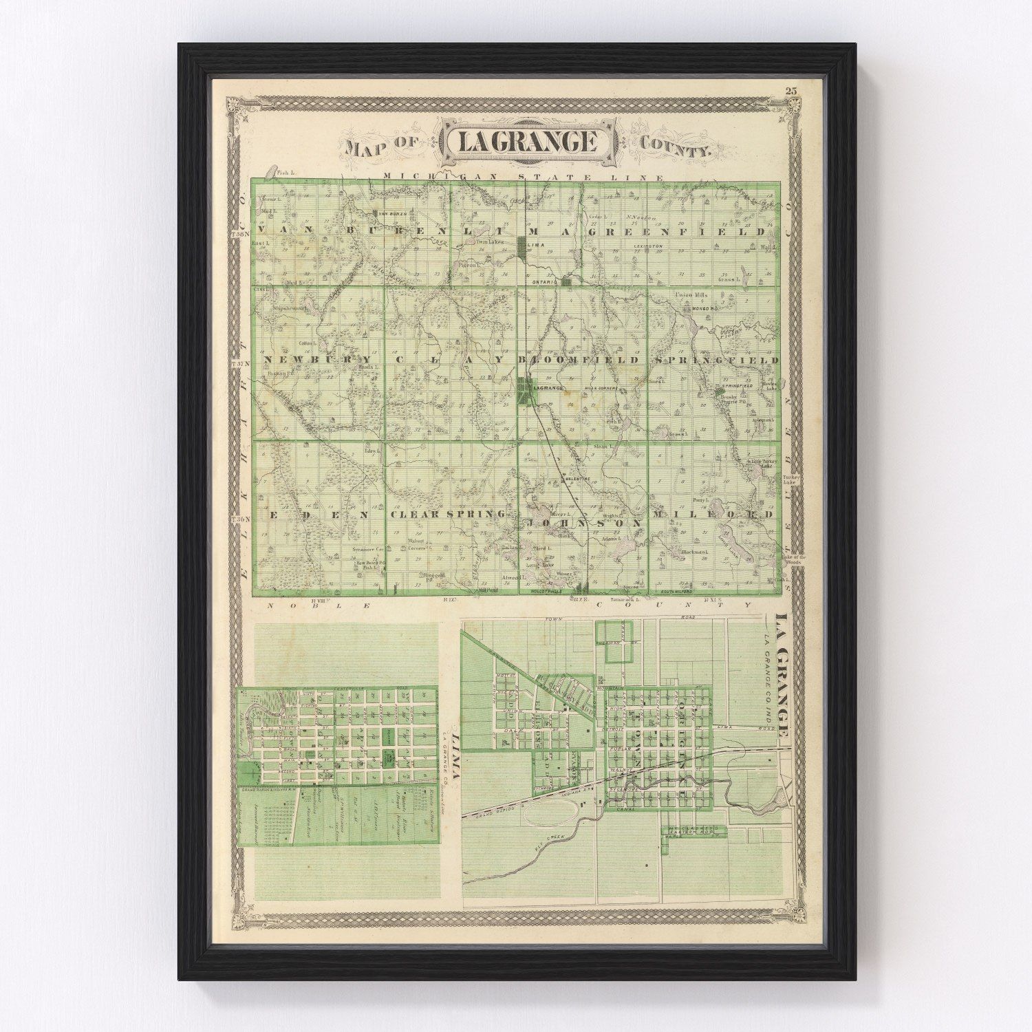 Vintage Map of Lagrange County, Indiana 1876