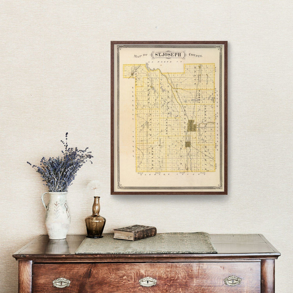 Vintage Map of St. Joseph County, Indiana 1876