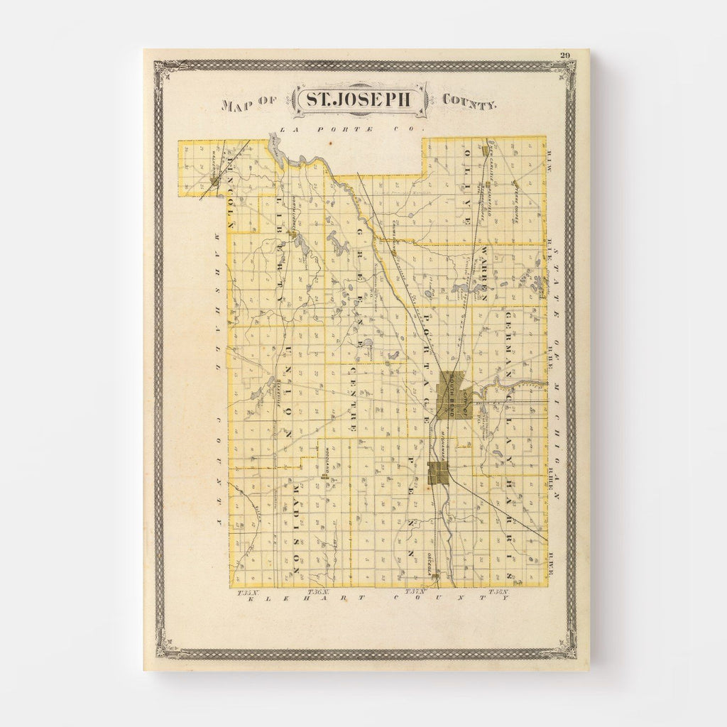 Vintage Map of St. Joseph County, Indiana 1876