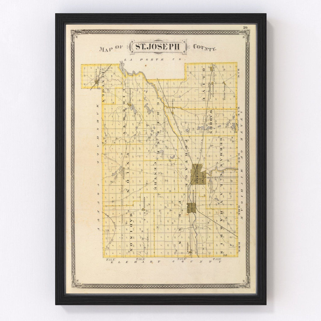 Vintage Map of St. Joseph County, Indiana 1876