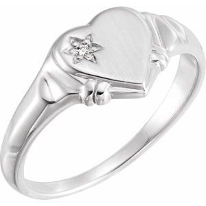14K White Gold .01 CT Natural Diamond Heart Ring