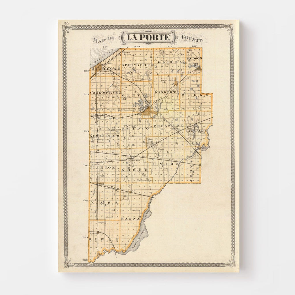 Vintage Map of La Porte County, Indiana 1876